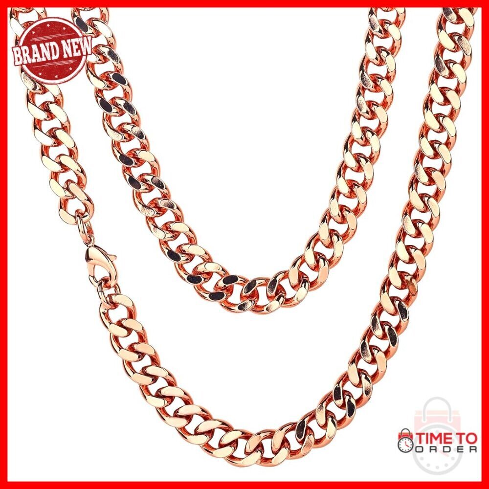 99.9% Pure Copper Cuban Link Chain Necklace 20" Lobster Clasp Gift Box